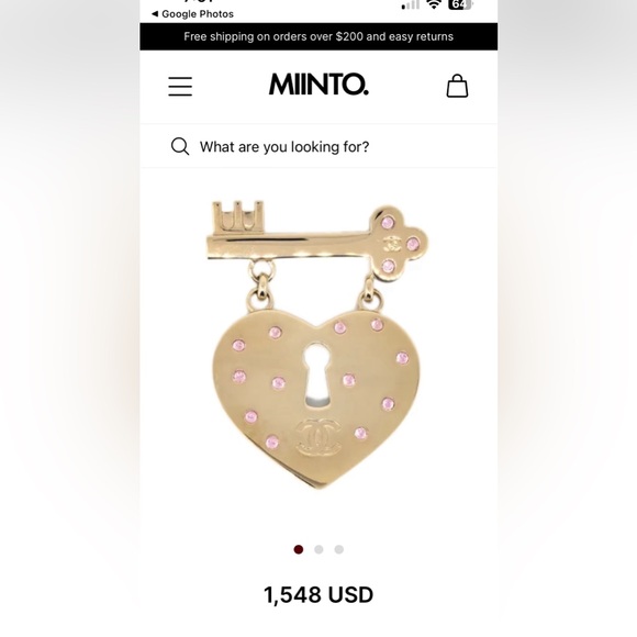 Authentic Chanel Brooch Coco Mark Heart Key - Colour Stone Pink- 24k Gold Plated - Picture 11 of 12